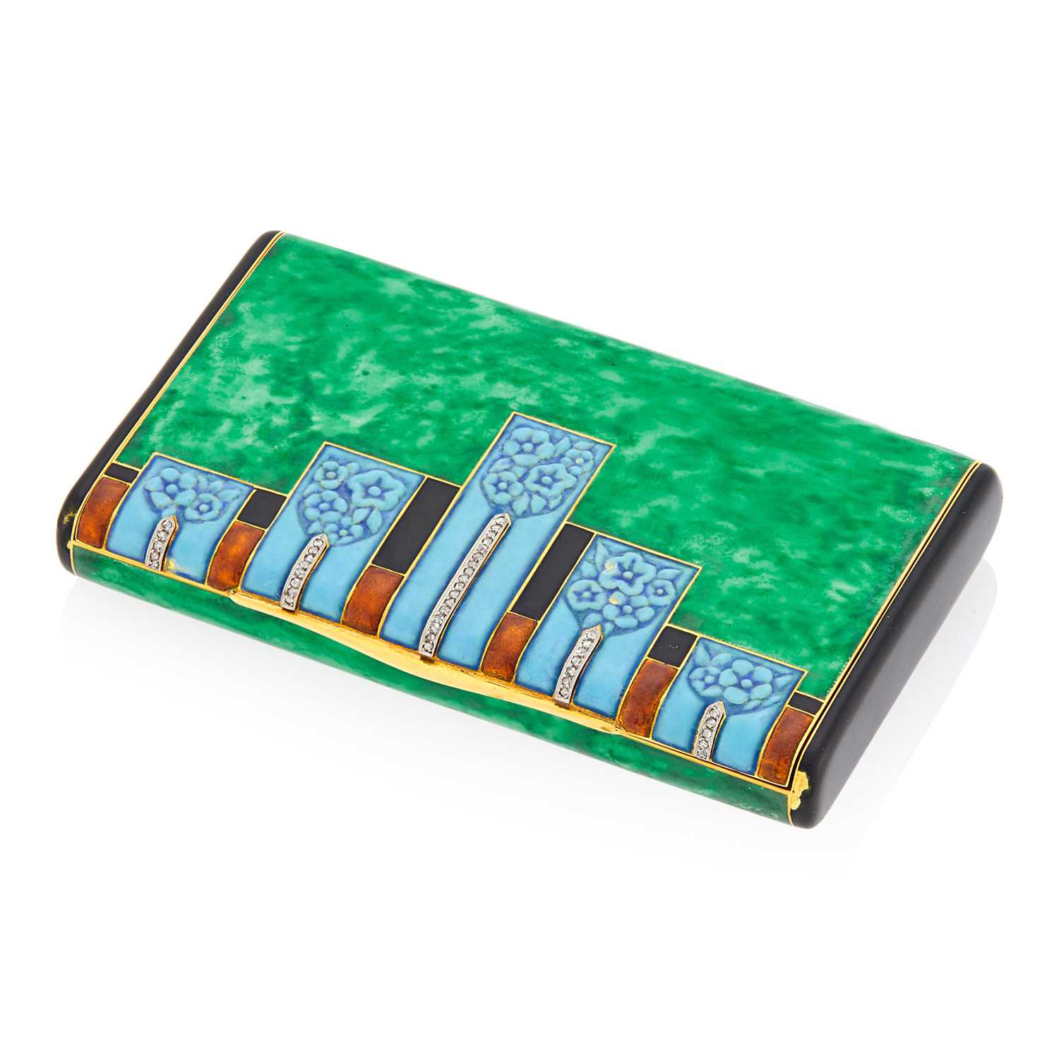 Lot 289 - Gold, Platinum, Multicolored Enamel and Diamond Case, France