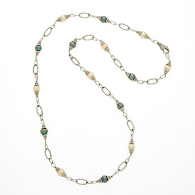 Lot 2051 - White Gold, Multicolored Semi-Baroque Freshwater Pearl and Diamond Chain Link Necklace