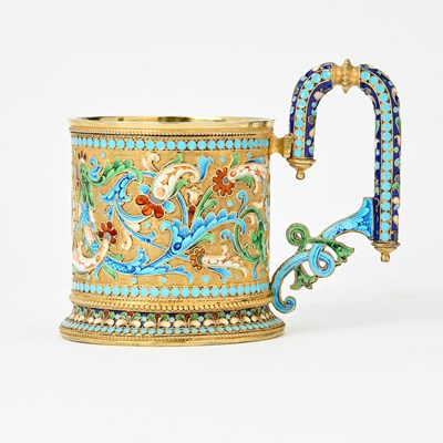 Lot 58 - Russian Silver-Gilt and Cloisonné Enamel Tea Glass Holder