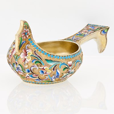 Lot 50 - Russian Silver-Gilt and Cloisonné Enamel Kovsh