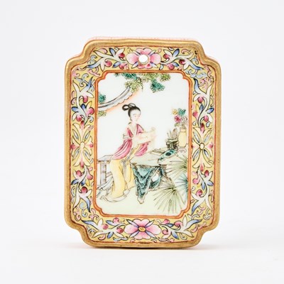 Lot 602 - A Chinese Enameled Porcelain Pendant Plaque