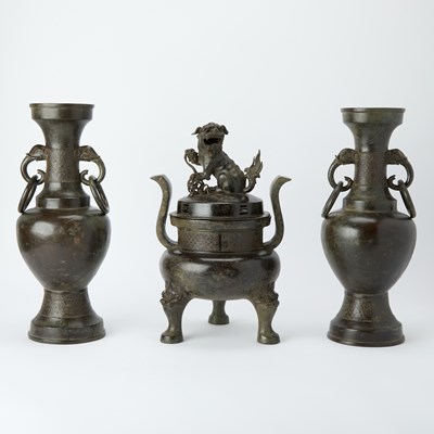 Lot 490 - A Large Chinese Bronze Three-Piece Garniture
