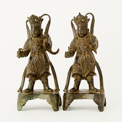 Lot 72 - A Pair of Chinese Cast Bronze Figures of Guardians