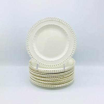 Lot 1083 - Set of Fourteen English Creamware Basketweave Dinner Plates