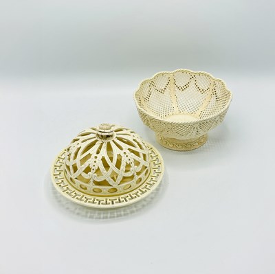 Lot 1081 - English Creamware Domed Citrus Bowl and a Lattice Fruit Bowl