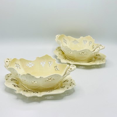 Lot 1091 - Pair of English Creamware Fruit Bowls and Stands