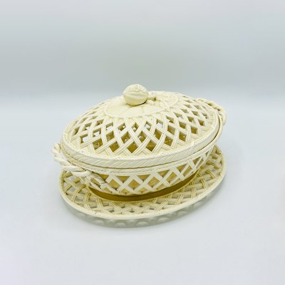 Lot 1079 - English Creamware Lattice Covered Fruit Basket and Stand