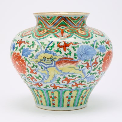 Lot 235 - A Chinese Transitional-Style Wucai Porcelain Jar