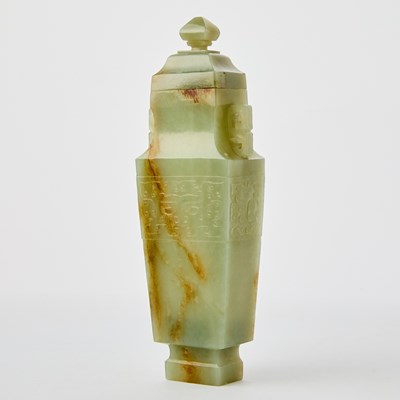 Lot 24 - A Chinese Celadon Jade Vase and Cover