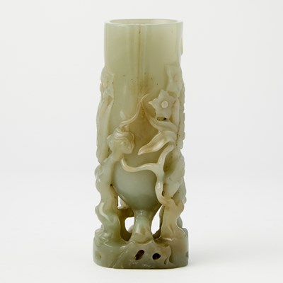 Lot 484 - A Chinese Celadon Jade Naturalistic-Form Vase