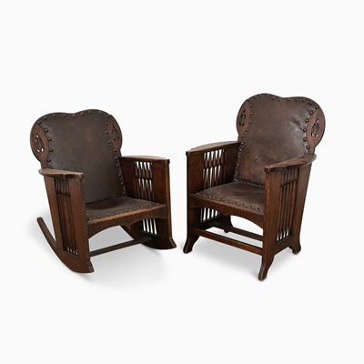 Lot 1080 - Two English Arts and Crafts Oak Chairs