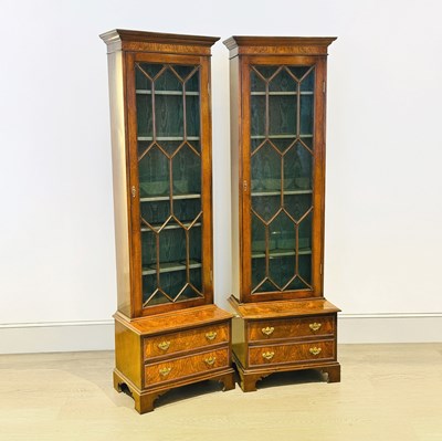 Lot 1056 - Pair of George III Style Burl and Mahogany Bookcases