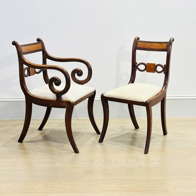 Lot 1040 - Set of Six Regency Inlaid Mahogany Dining Chairs