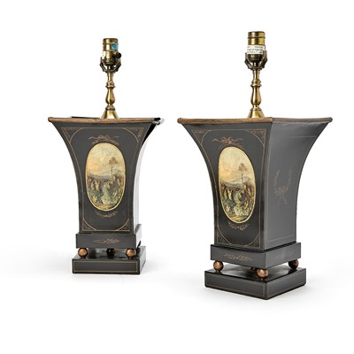 Lot 152 - Pair of Victorian Style Painted Tole Lamps