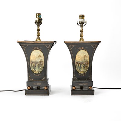 Lot 152 - Pair of Victorian Style Painted Tole Lamps