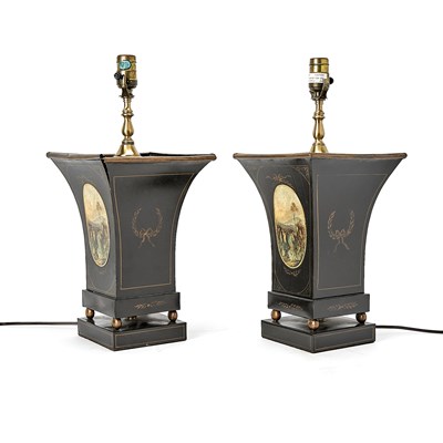 Lot 152 - Pair of Victorian Style Painted Tole Lamps