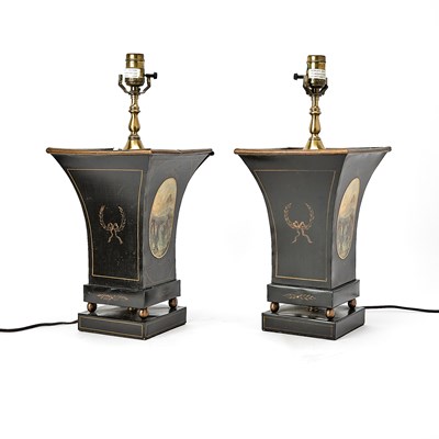 Lot 152 - Pair of Victorian Style Painted Tole Lamps