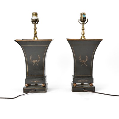 Lot 152 - Pair of Victorian Style Painted Tole Lamps