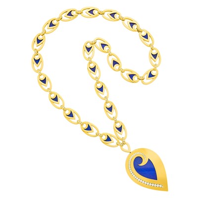 Lot 31 - Péry et Fils Gold, Lapis and Diamond Pendant-Necklace/Bracelet Combination