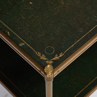 Lot 202 - Pair of Brass and Leather Two-Tier Tables