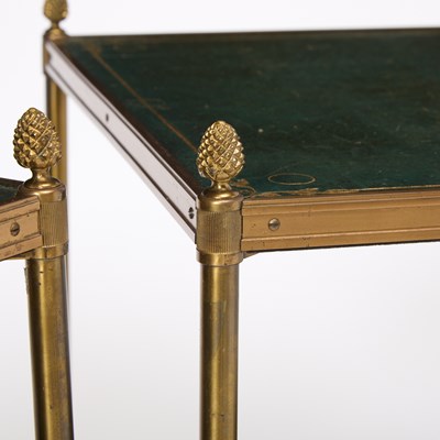 Lot 202 - Pair of Brass and Leather Two-Tier Tables