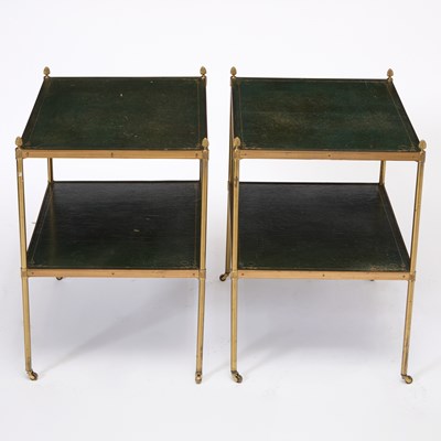 Lot 202 - Pair of Brass and Leather Two-Tier Tables