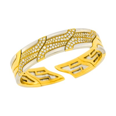Lot 152 - Two-Color Gold, Stainless Steel and Diamond Cuff Bangle Bracelet