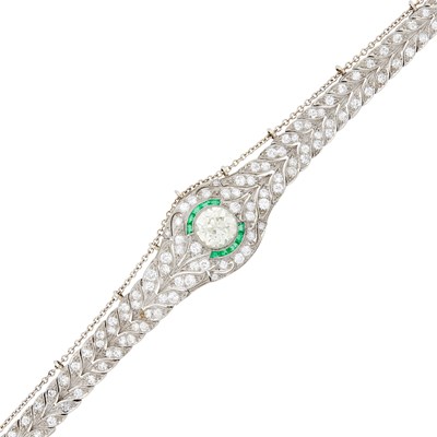 Lot 168 - Platinum, Diamond and Emerald Bracelet