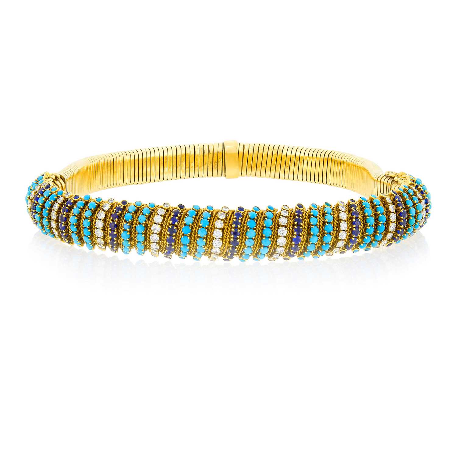 Lot 144 - Gold, Turquoise, Sapphire and Diamond Snake Link Choker Necklace