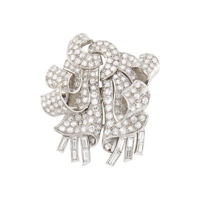 Lot 49 - Platinum and Diamond Double Clip-Brooch