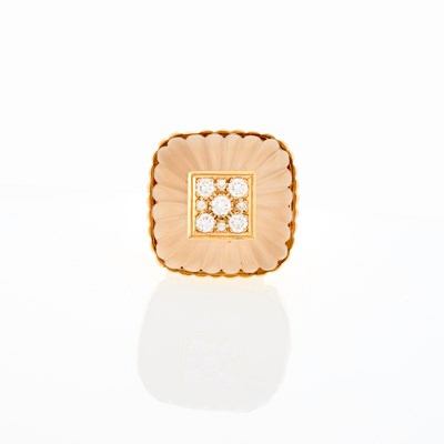 Lot 1032 - Gold, Carved Frosted Rock Crystal and Diamond Ring