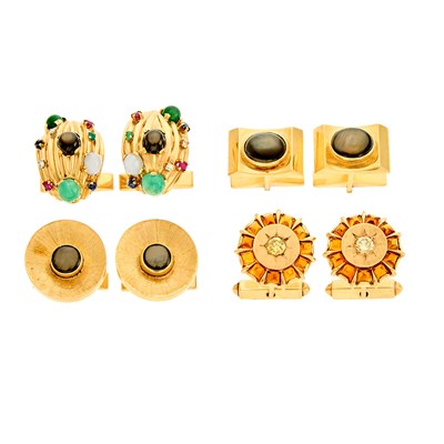 Lot 1213 - Group of Gold, Colored Diamond, Diamond and Gem-Set Cufflinks