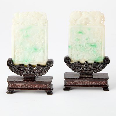 Lot 451 - A Pair of Chinese Jadeite 'Marriage' Plaques