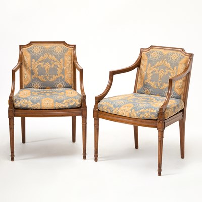 Lot 219 - Pair of Edwardian Walnut Caned Seat Armchairs
