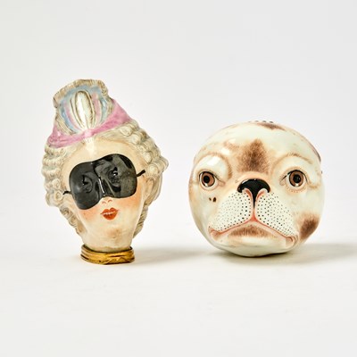 Lot 434 - Two English Gilt-Metal Mounted Enamel Figural Bonbonnières