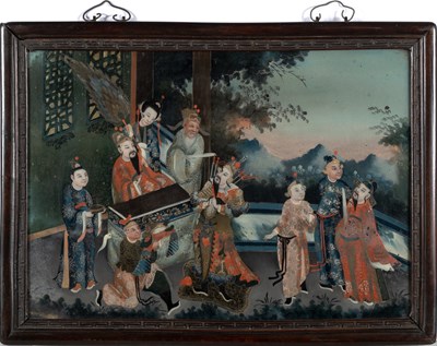 Lot 494 - A Chinese Reverse Glass Painting of a Courtly Scene