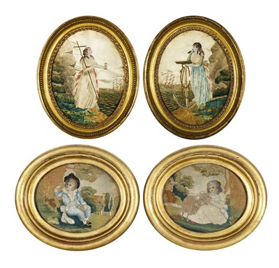 Lot 481 - Two Pairs of Regency Silk Needlework Pictures