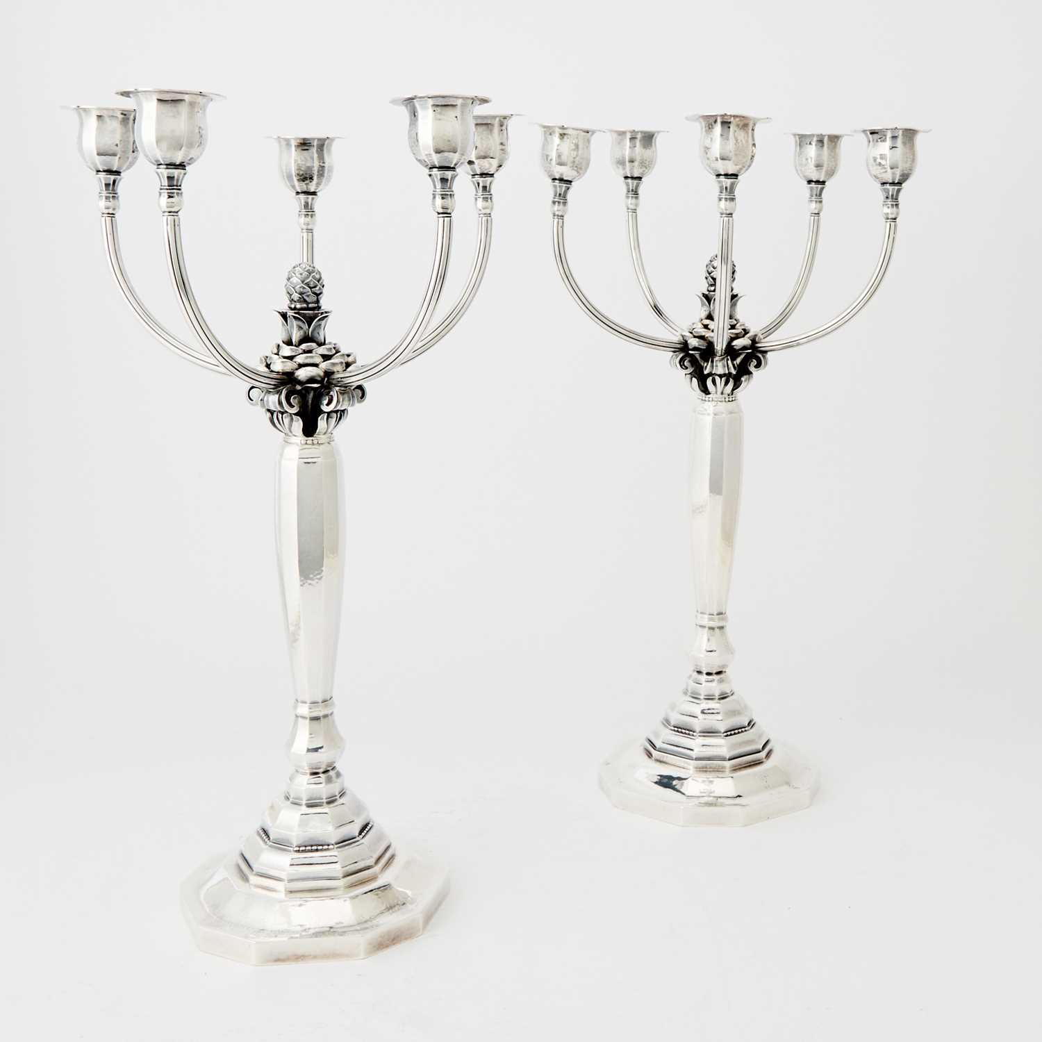 Lot 287 - Pair of Georg Jensen Sterling Silver Five-Light Candelabra