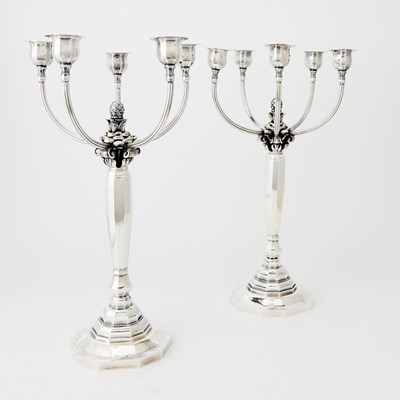 Lot Pair of Georg Jensen Sterling Silver Five-Light Candelabra