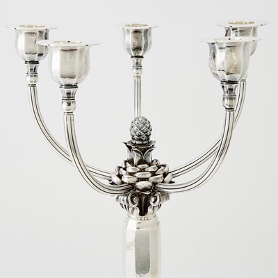 Lot 287 - Pair of Georg Jensen Sterling Silver Five-Light Candelabra