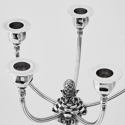 Lot 287 - Pair of Georg Jensen Sterling Silver Five-Light Candelabra