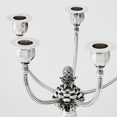 Lot 287 - Pair of Georg Jensen Sterling Silver Five-Light Candelabra