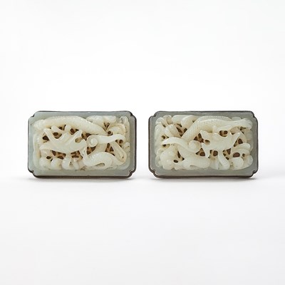 Lot 394 - A Pair of Mounted Chinese White Jade Belt Plaques