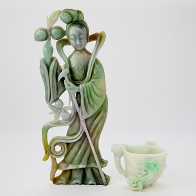 Lot 27 - A Chinese Jadeite Carving of a Meiren