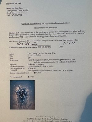 Lot 408 - Dale Chihuly Raphael Blue Blown Glass Wall Sconce