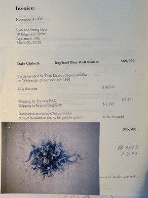 Lot 408 - Dale Chihuly Raphael Blue Blown Glass Wall Sconce