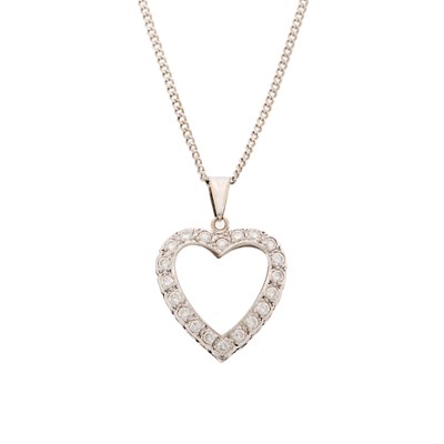 Lot 1112 - White Gold and Diamond Heart Pendant with Chain Necklace