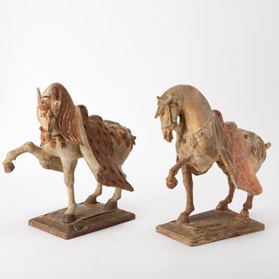 Lot 155 - A Pair of Chinese Pottery Prancing Horses