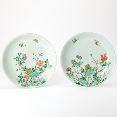 Lot 523 - A Pair of Chinese Famille Verte Porcelain Plates