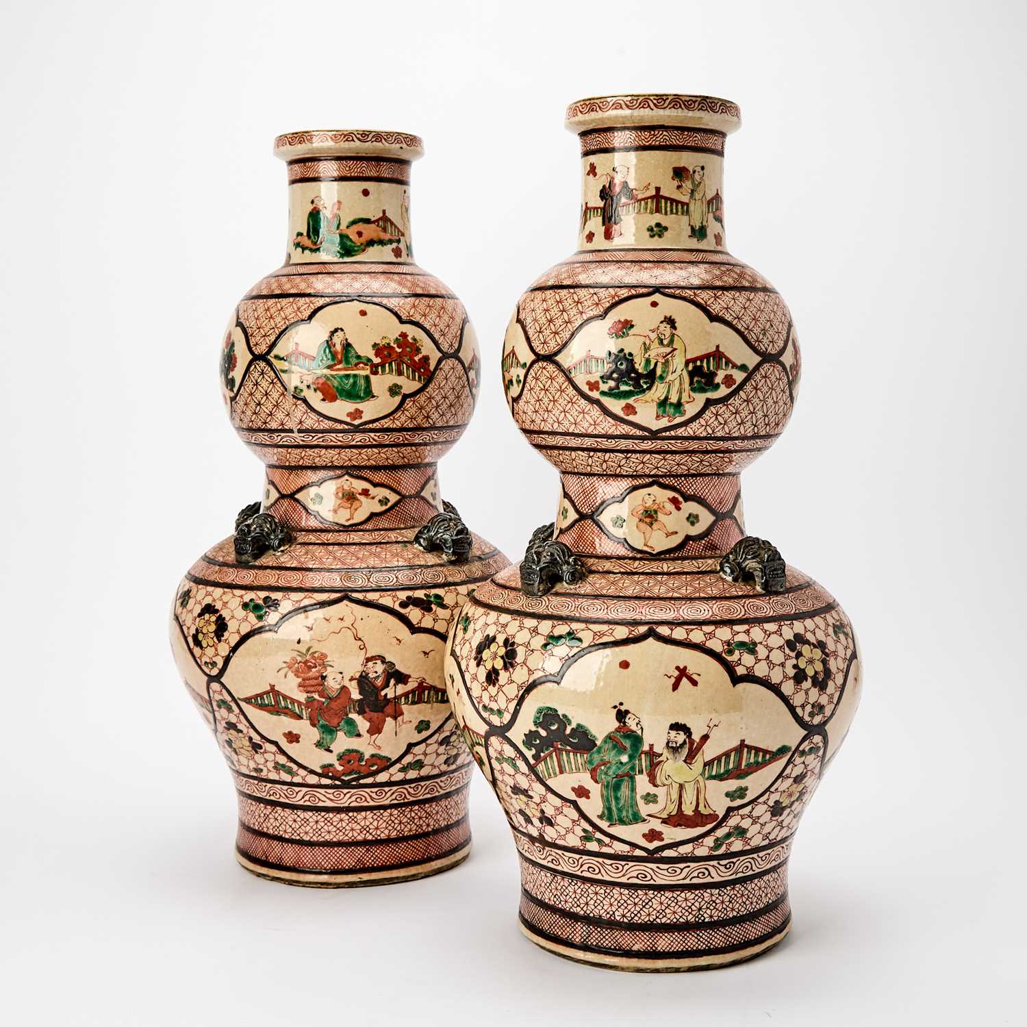 Lot 124 - A Large and Unusual Pair of Chinese Wucai Double Gourd Vases